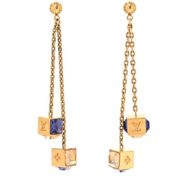 ‼️LOUIS VUITTON CRYSTAL GAMBLE CUBE EARRINGS IN AZUR - Picture 1 of 16